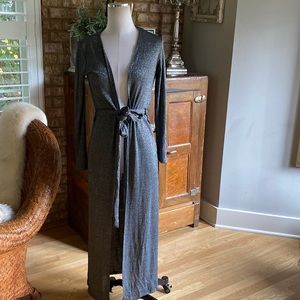TOUCHDOLLS SILVER METALLIC LONG CARDIGAN BELTED SMALL NEW